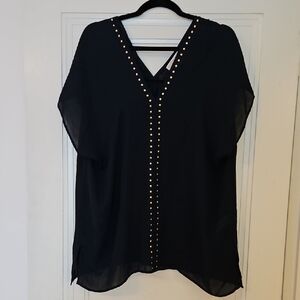 Michael Kors Sheer Navy Gold Studded Sleeveless Blouse